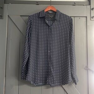Banana Republic Navy Polka Dot Long-Sleeve Shirt